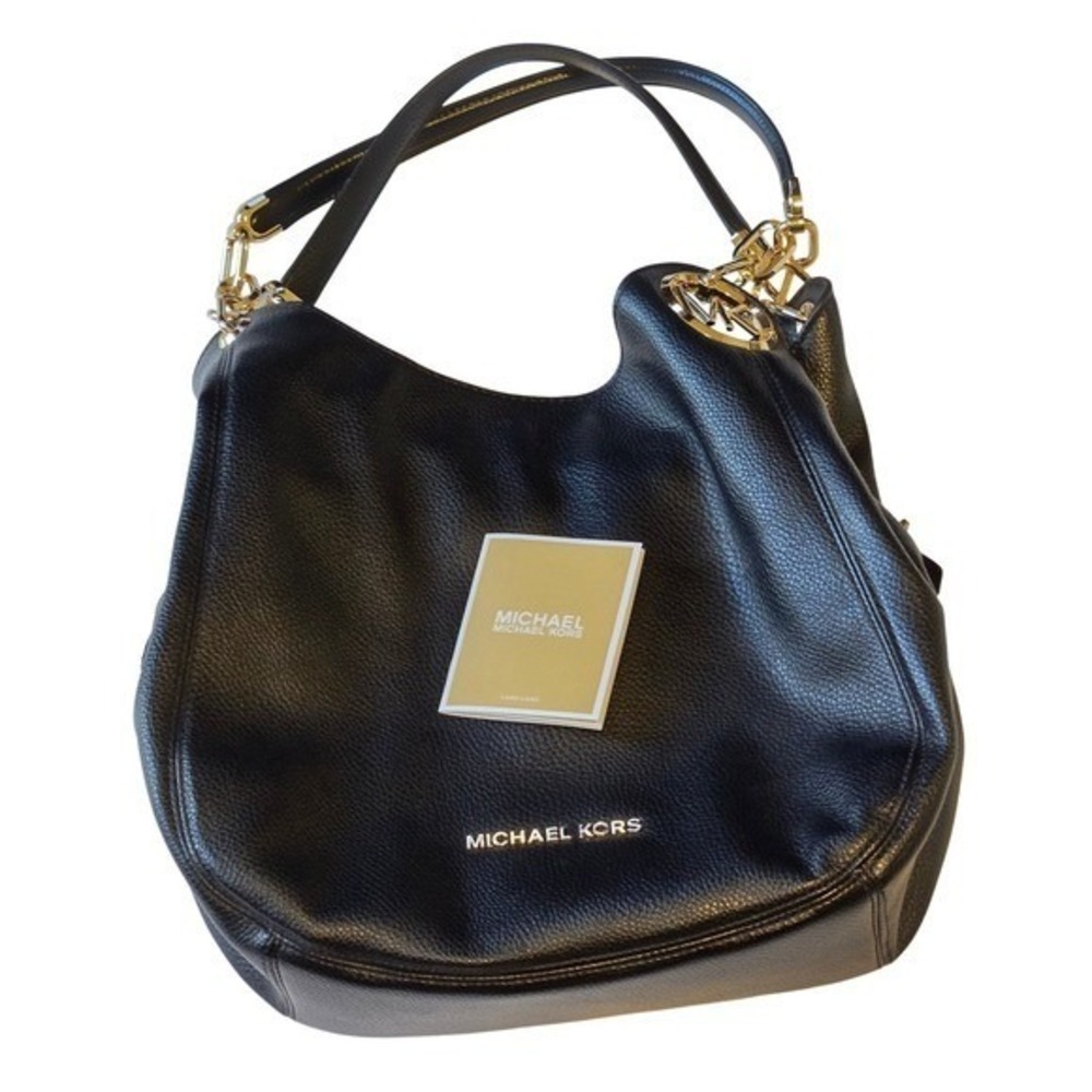 Michael Kors Black Pebbled Leather Hobo Bag Gold Hardware Large - Picture 4 of 14